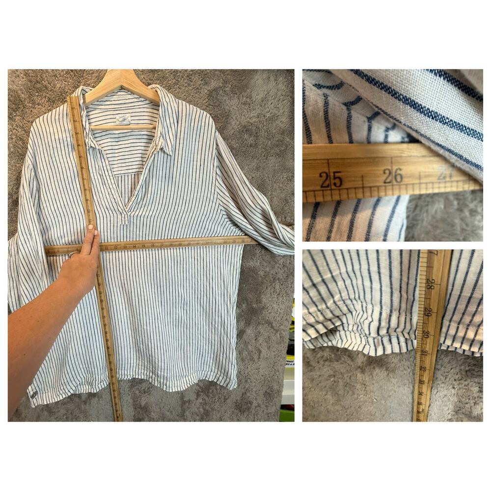 Sigrid Olsen Linen Blue White Stripe Tunic Top Po… - image 8